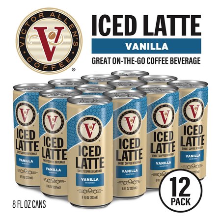 VICTOR ALLEN Vanilla Latte Ready to Drink, 12 Pack - 8 oz Cans, 12PK FG017830RV